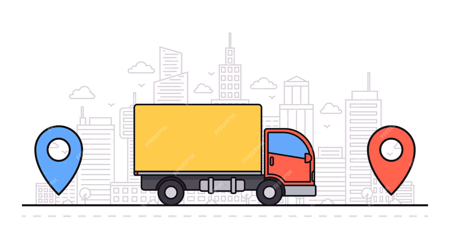 Thematic image of a truck traveling from point A to point B.